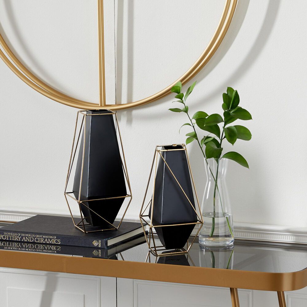 Maple and Jade 11&quot; Geometric Vase in Black and Gold &#40;Set of 2&#41;, , large
