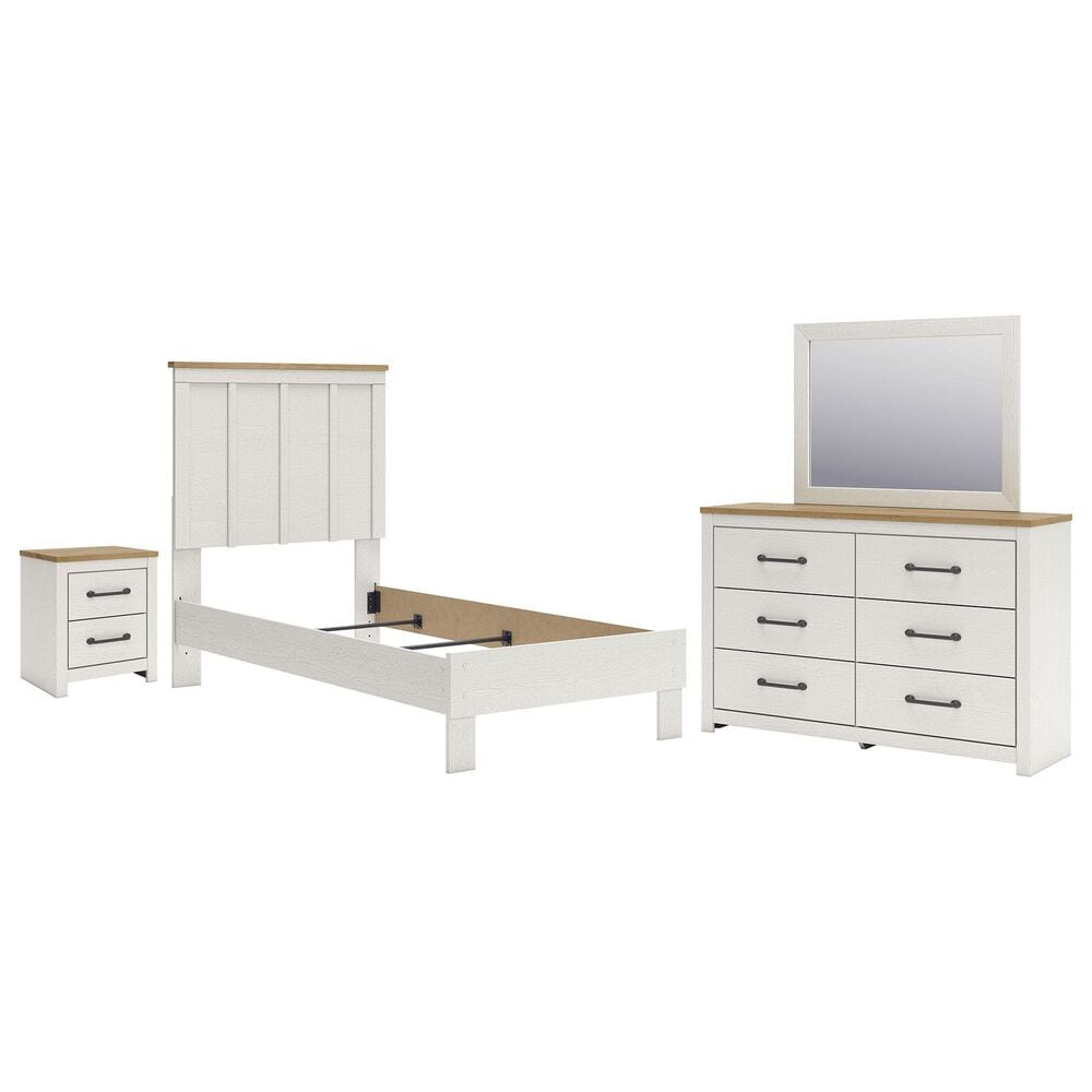 Ashley Linnocreek 4-Piece Twin Bedroom Set in White and Warm Brown, , large