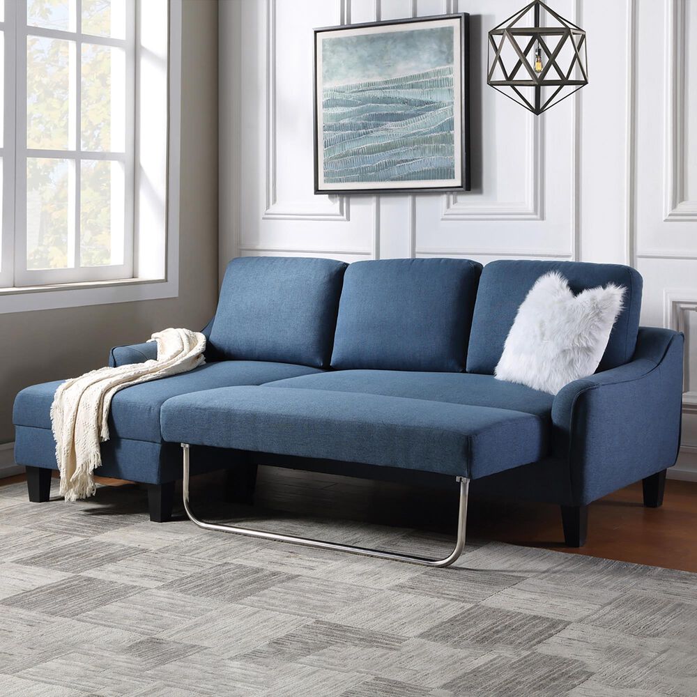 OSP Home Lester 1-Piece Stationary Sleeper Sofa Chaise in Blue, , large
