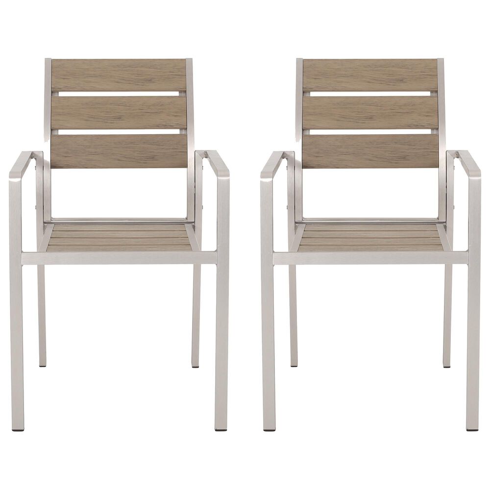 Hearth and Haven Outdoor Dining Chair with Faux Wood Seat in Natural and Silver &#40;Set of 2&#41;, , large