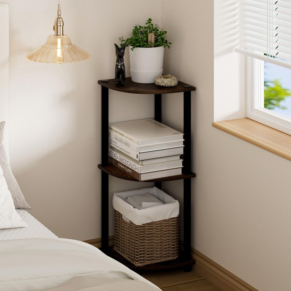 HOMLUX Turn-N-Tube 3-Tier Corner Bookshelf in Amber Pine and Black, , large