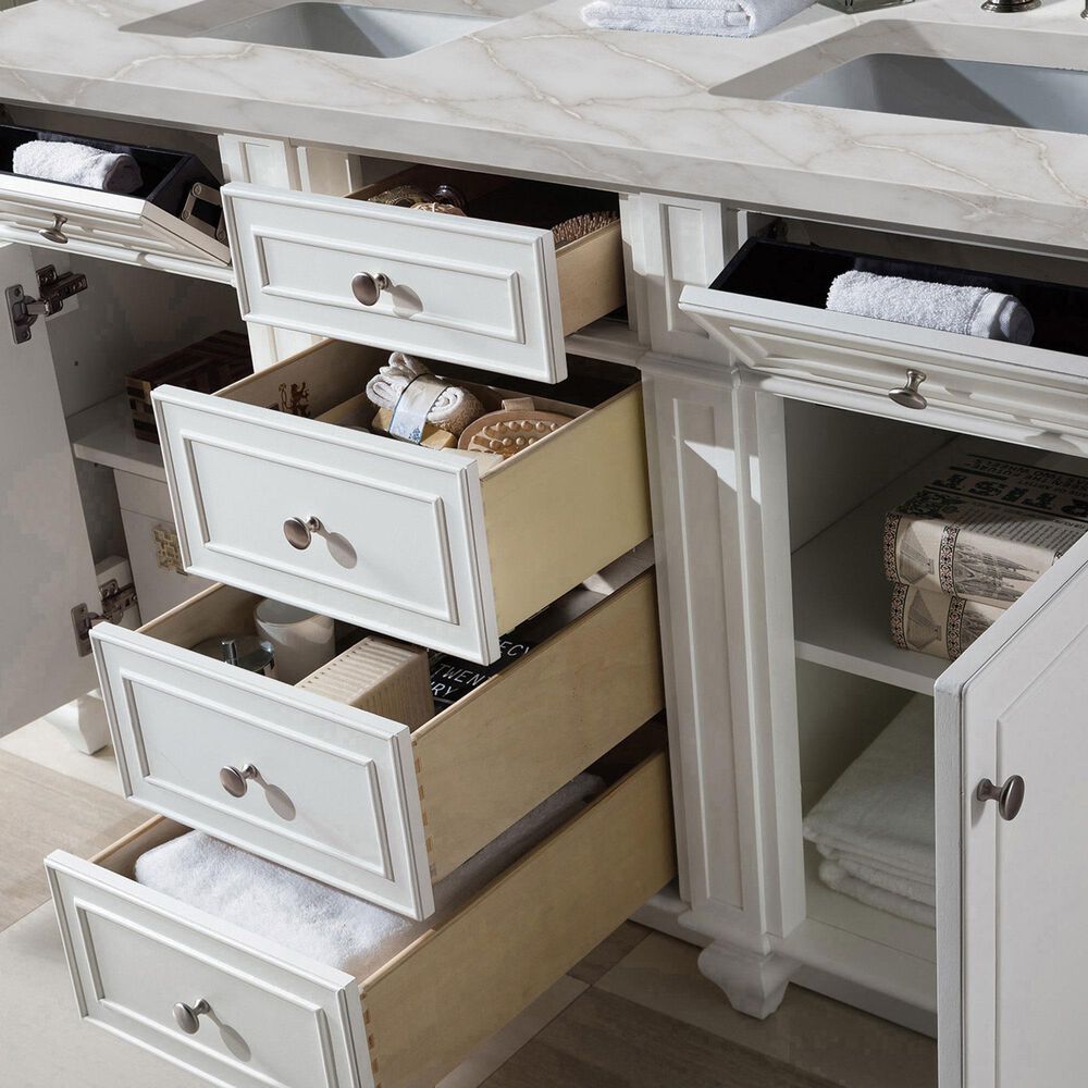 James Martin Vanities Bristol 60" Double Bathroom Vanity in Bright White with 3 cm Eternal Jasmine Pearl Silestone Top, Rectangular Sinks and FreePower Wireless Charger, , large