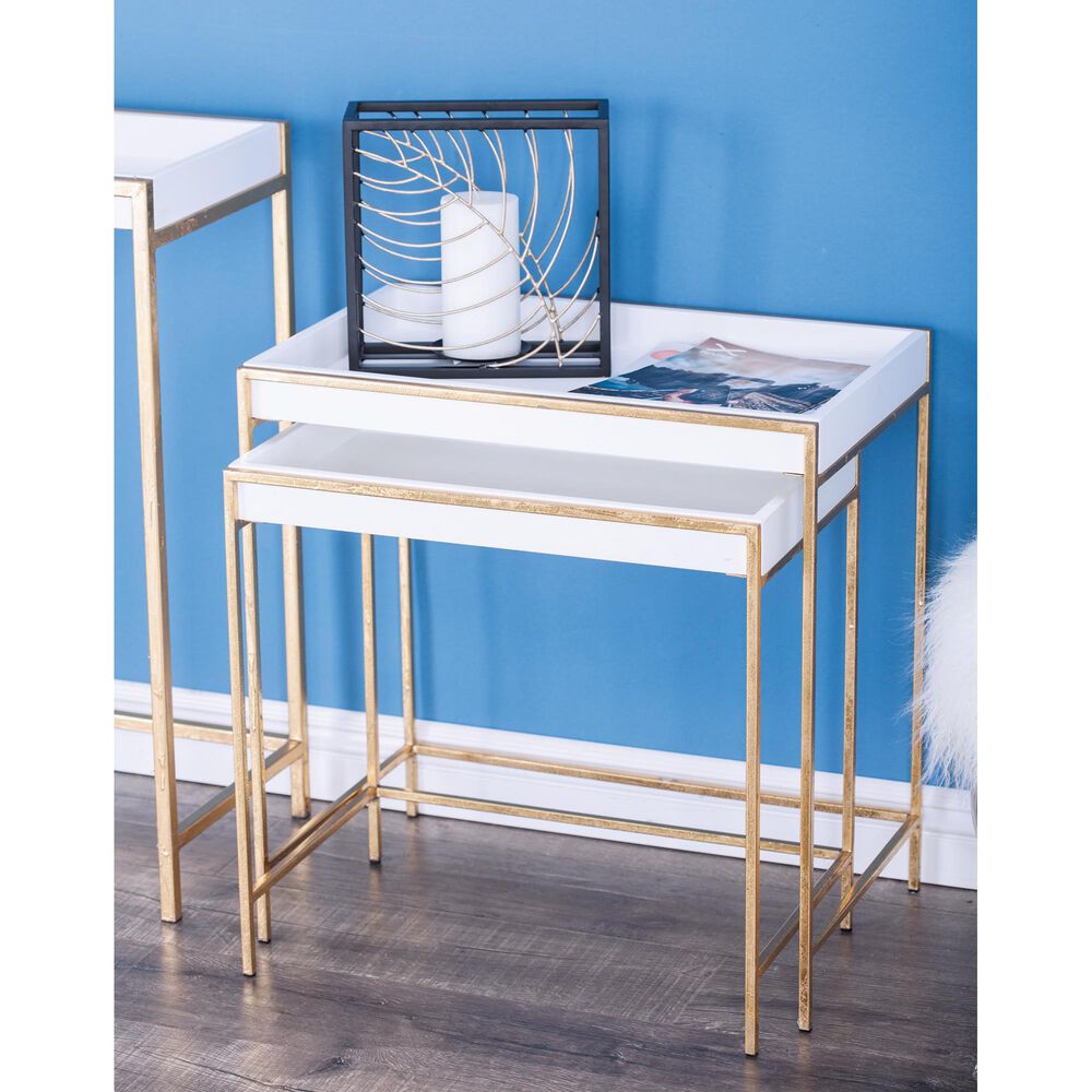 Maple and Jade 2-Piece Nesting Tray Top End Table Set in Gold and White, , large