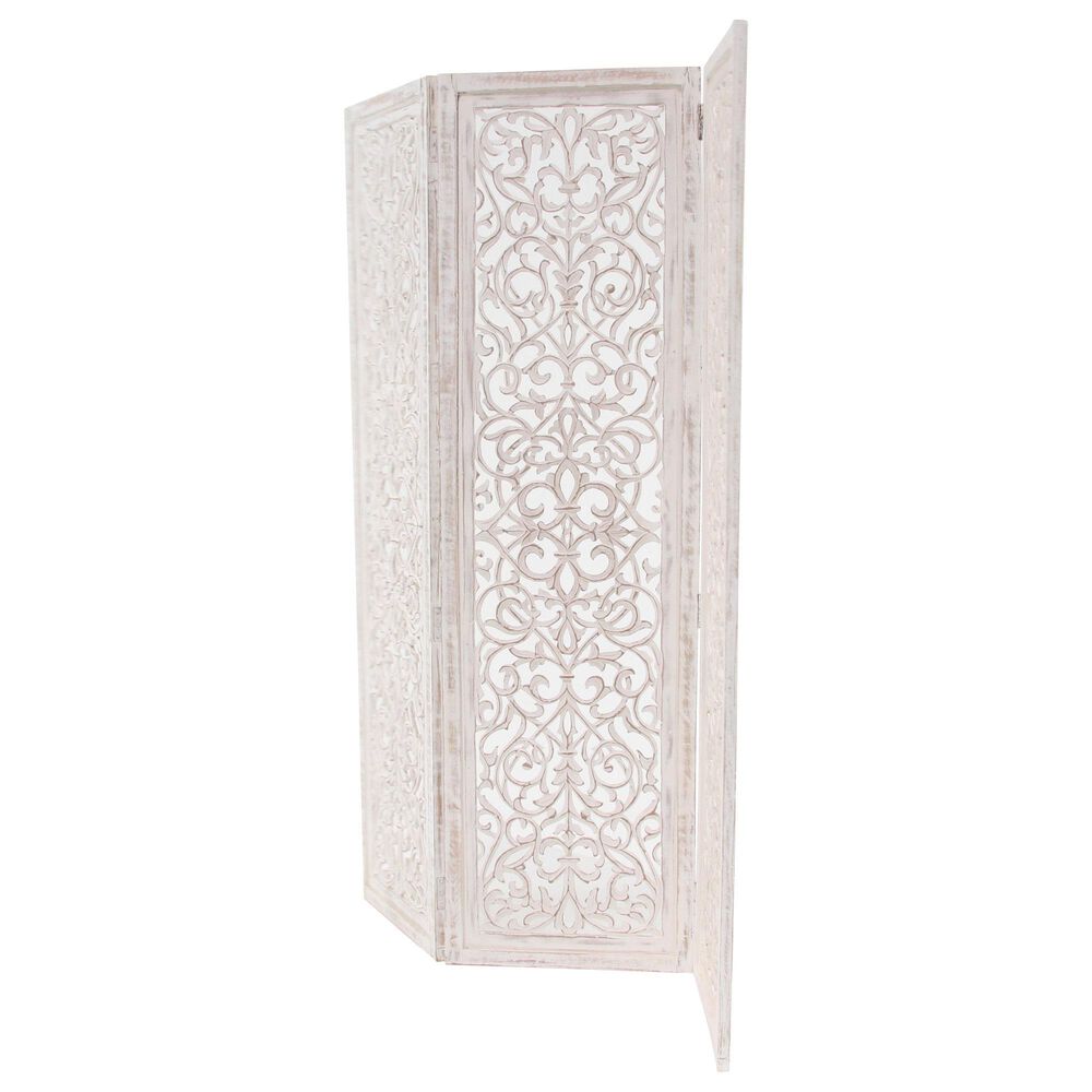 Maple and Jade 3-Panel Folding Screen in White, , large