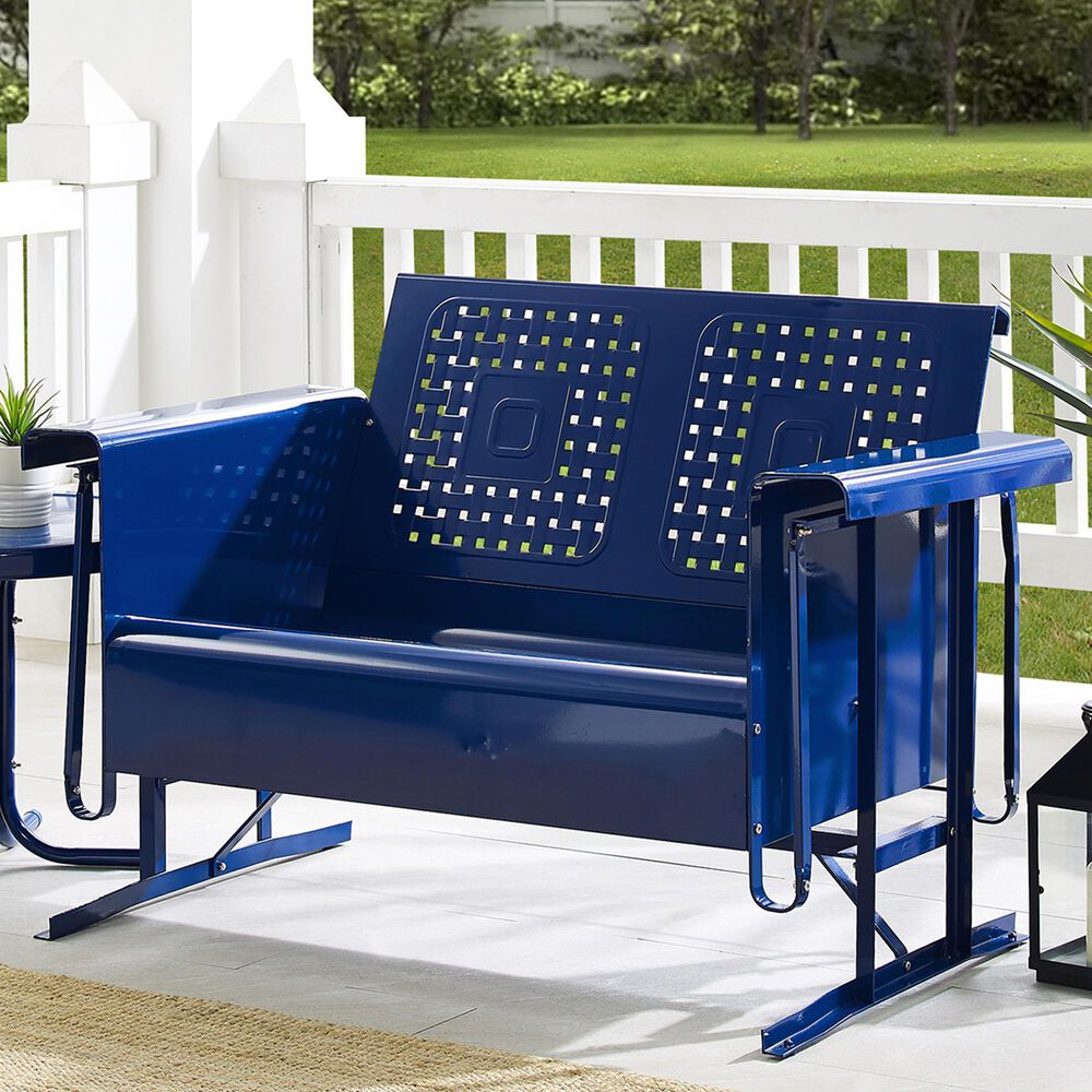 Crosley Furniture Bates Patio Glider Loveseat in Navy Gloss Nebraska