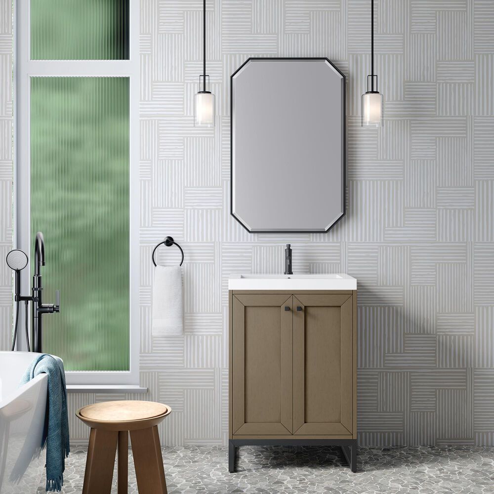 James Martin Vanities Chianti 24" Single Bathroom Vanity in Walnut Whisper and Champagne Brass with 2 cm White Glossy Composite Stone Top and Rectangular Sink, , large