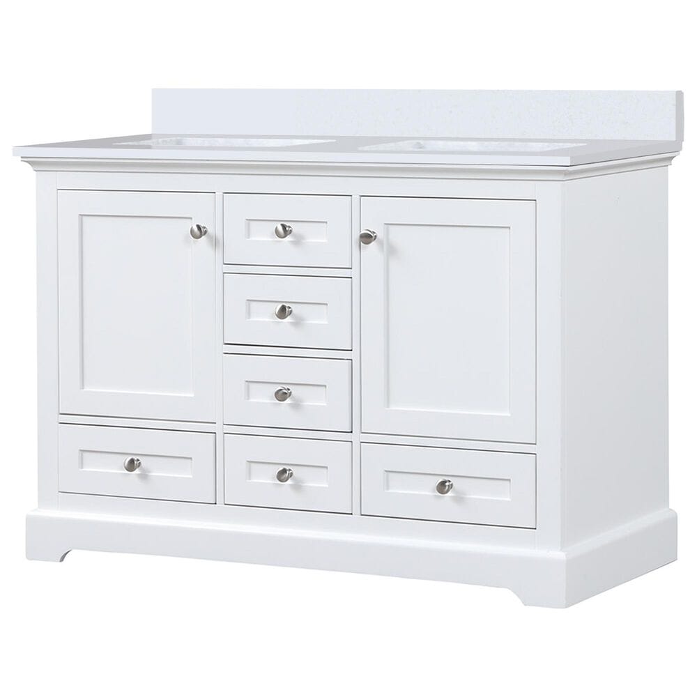 Lexora Home Dukes 48" Double Bathroom Vanity in White with 2 cm White Quartz Top and Rectangular Sinks, , large