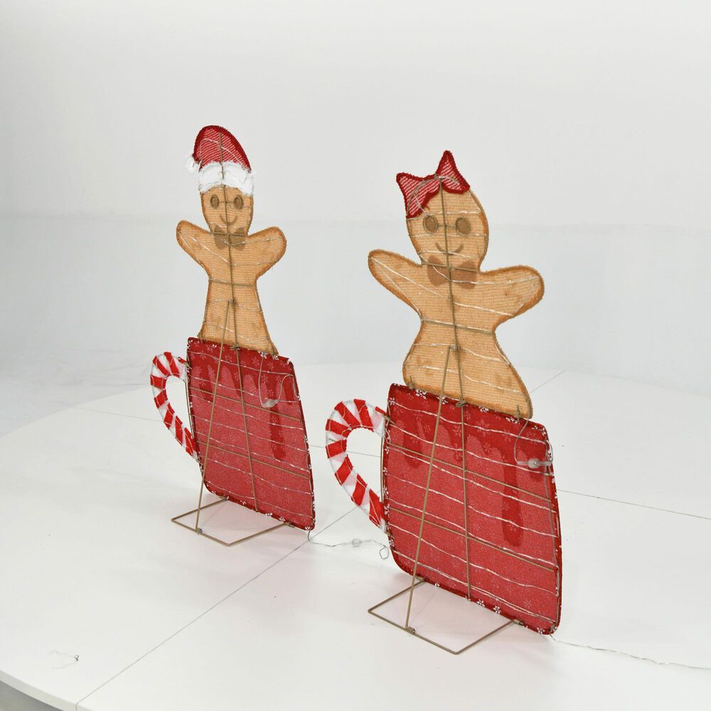 HOMLUX 2-Piece Gingerbread Man Gift Box with LED Lights in Champagne, , large