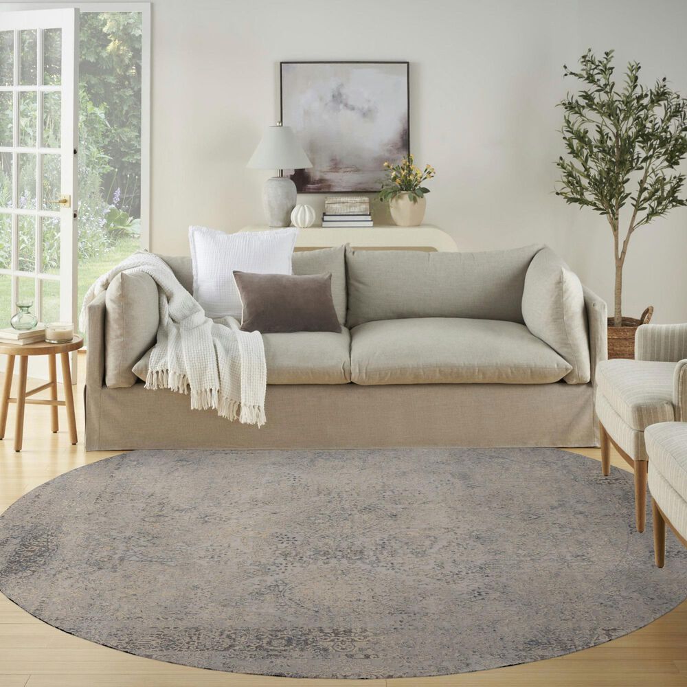 Nourison Rustic Textures Ivory and Light Blue 7&#39;10&quot; Round Area Rug, , large