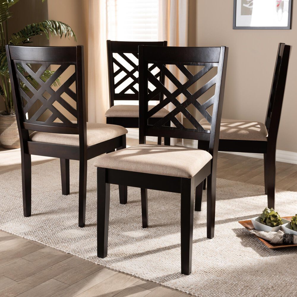 Baxton Studio Caron Side Chair with Sand Cushion in Espresso Brown (Set of 4), , large