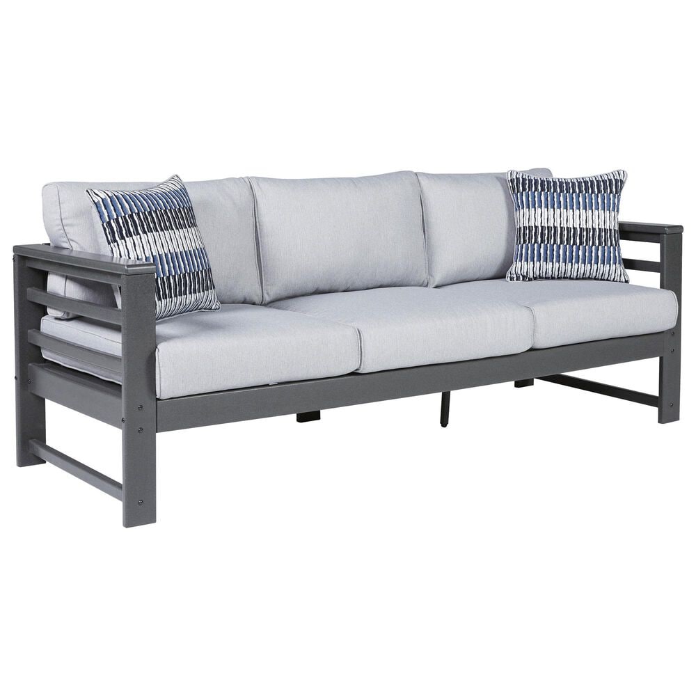 Ashley Amora Stationary Patio Sofa with Cushion in Light Gray, , large