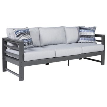 Ashley Amora Stationary Patio Sofa with Cushion in Light Gray, , large