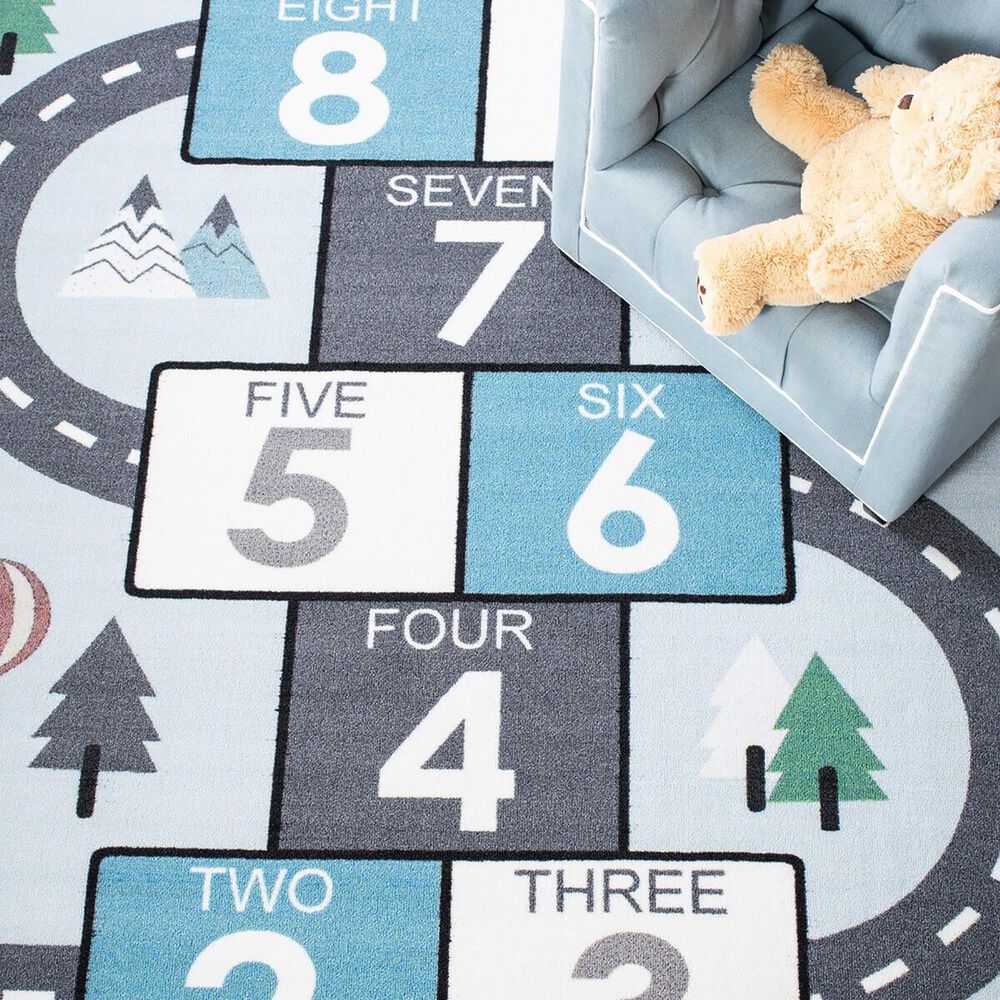 Safavieh Kids Playhouse KPH226F 5' Square Grey and Blue Rug, , large