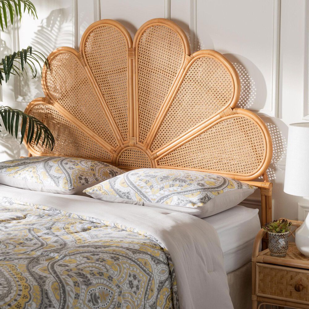 Baxton Studio Flower Modern King Headboard in Light Honey, , large