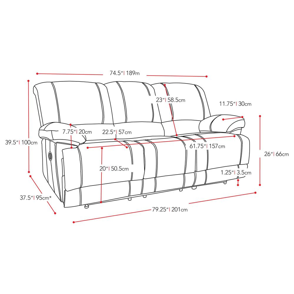 CorLiving Lea Power Reclining Console Sofa with Cupholders &amp; USB Port in Grey, , large