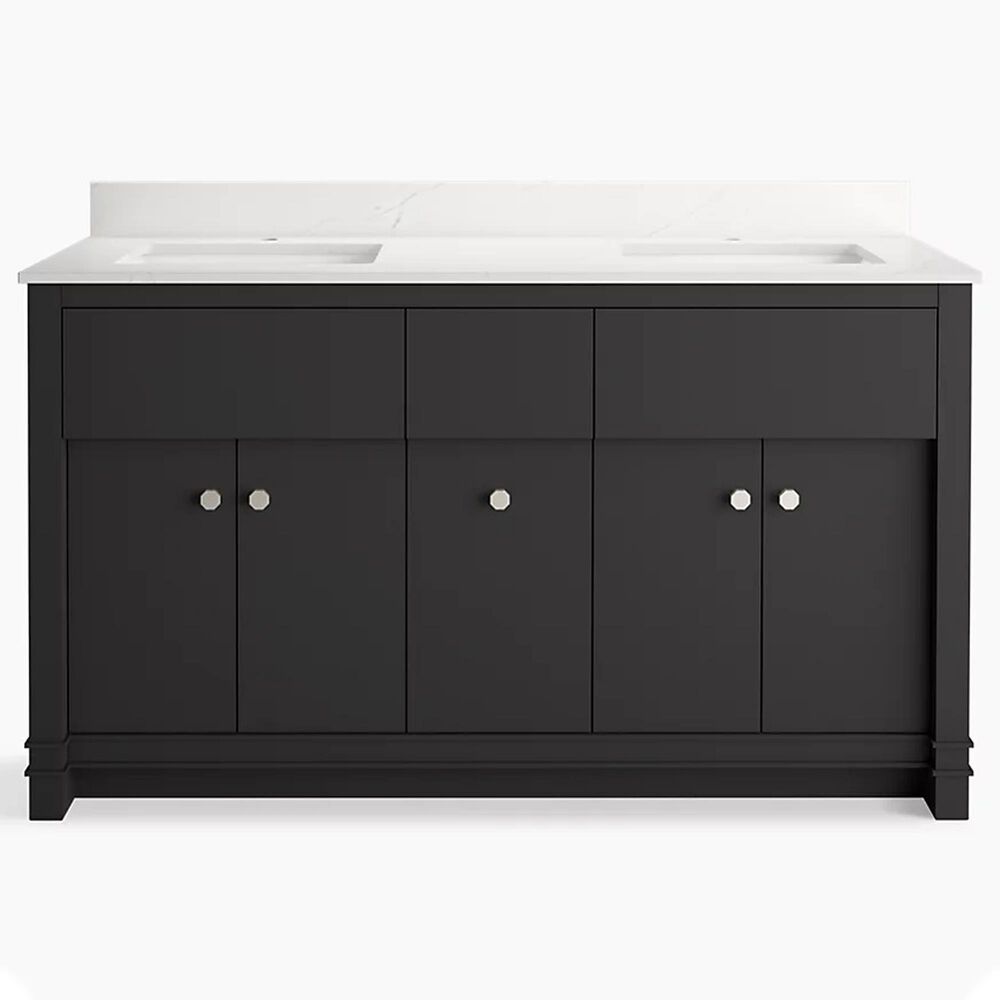 Kohler Alouette 60" Double Bathroom Vanity in Ferrous Grey with 2 cm White Quartz Top and Rectangular Sinks, , large