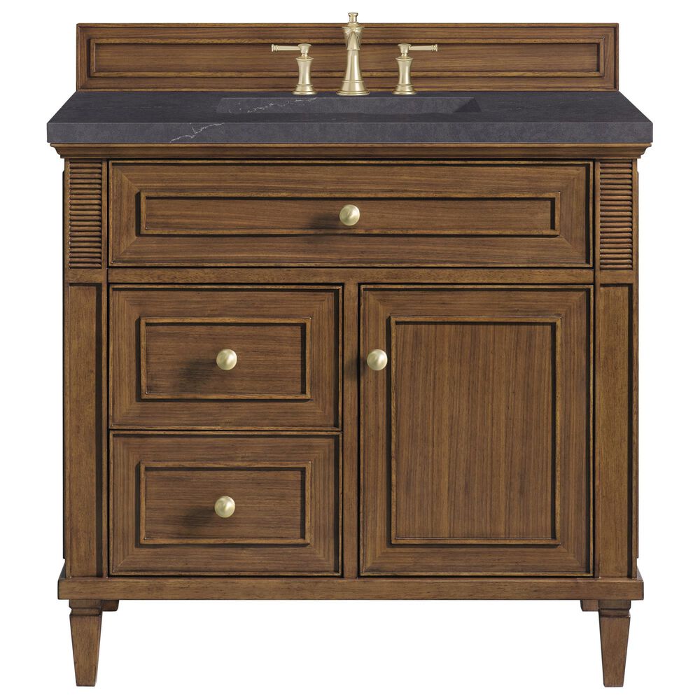 James Martin Vanities Lorelai 36&quot; Single Vanity in Mid-Century Walnut with 3 cm Charcoal Soapstone Quartz Top, , large
