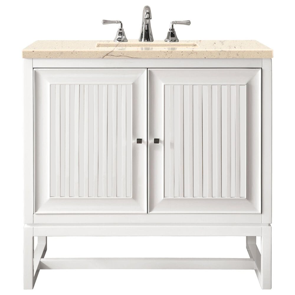 James Martin Vanities Athens 30" Single Bathroom Vanity in Glossy White with 3 cm Carrara White Marble Top and Rectangular Sink, , large