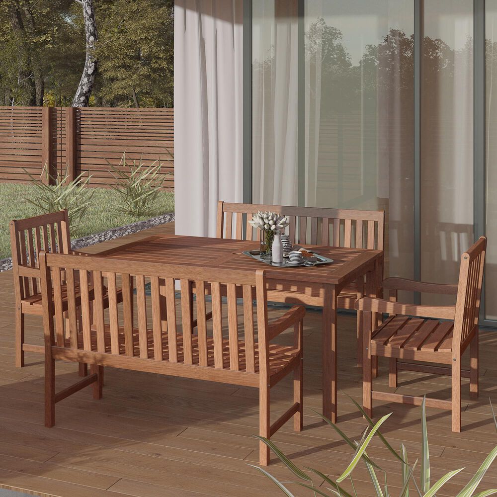 Amazonia Milano 5-Piece Dining Bench Set in Brown, , large