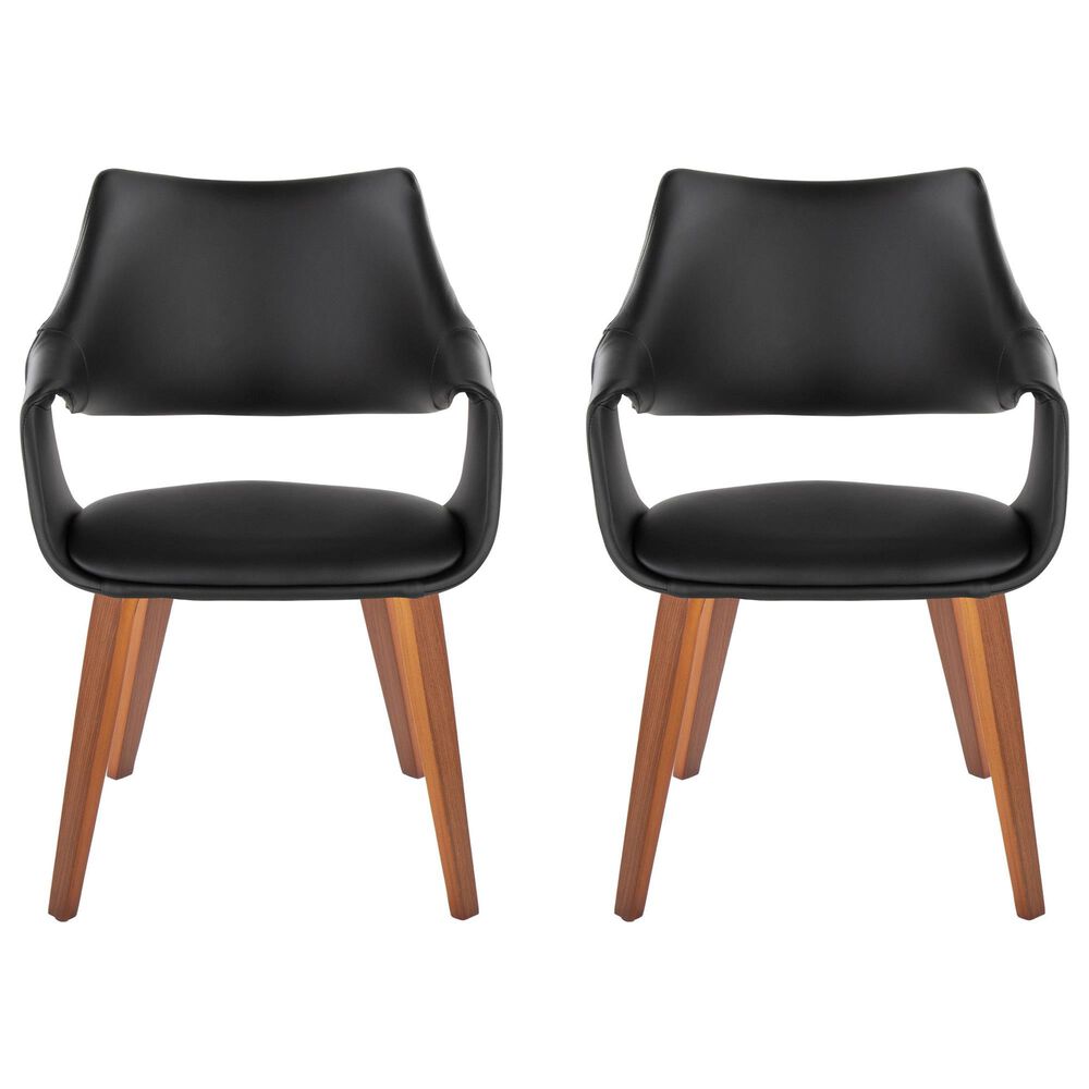 LumiSource Curvo High Back Upholstered Contemporary Chair with Black Faux Leather in Walnut Wood (Set of 2), , large