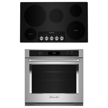 Kitchenaid 2-Piece Kitchen Package with PrintShield Stainless Steel 30" Single Wall Oven and 36" Black Electric Cooktop, , large