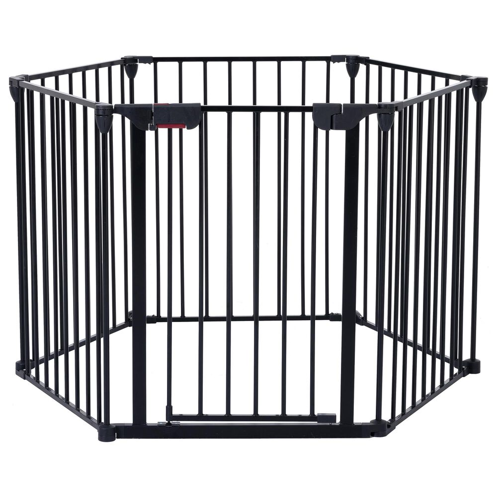 HOMLUX 6-Panel Adjustable Pet Gate in Black, , large