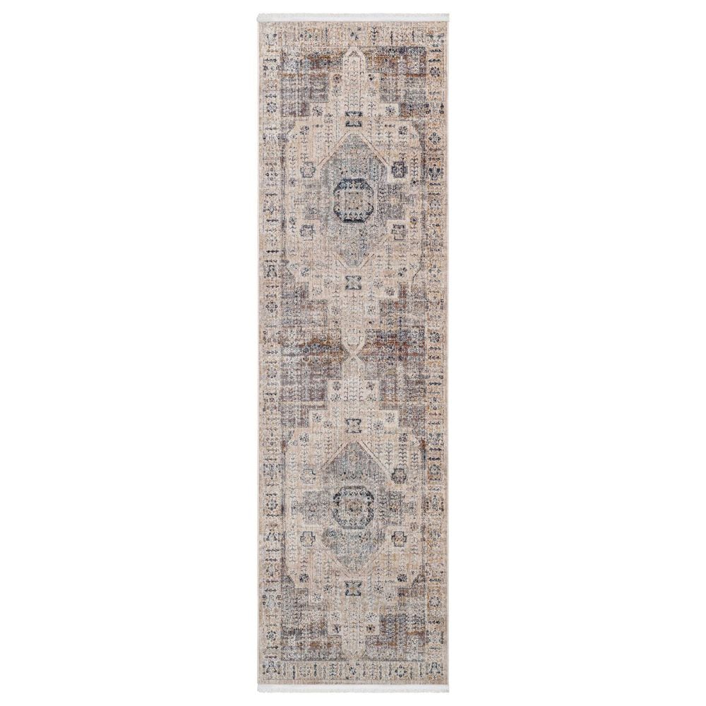 Surya Aida AAD-2307 2"7" x 9" Beige, Medium Gray, Tan, Ivory, Deep Teal and Charcoal Runner, , large