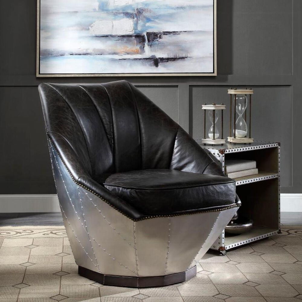 Gunnison Co. Brancaster Lounge Chair in Espresso Leather and Aluminum, , large
