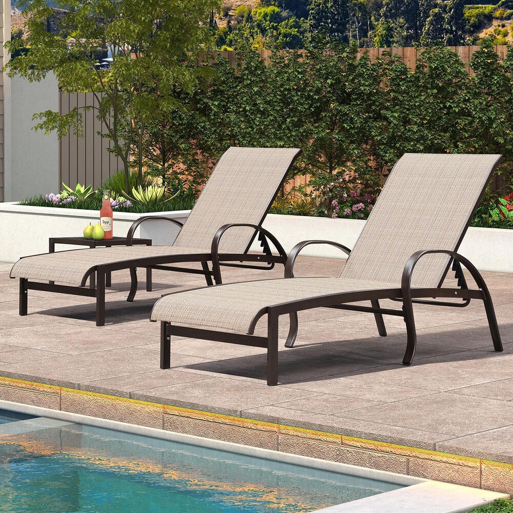 HOMLUX 3-Piece Patio Chaise Lounge Set in Khaki, , large