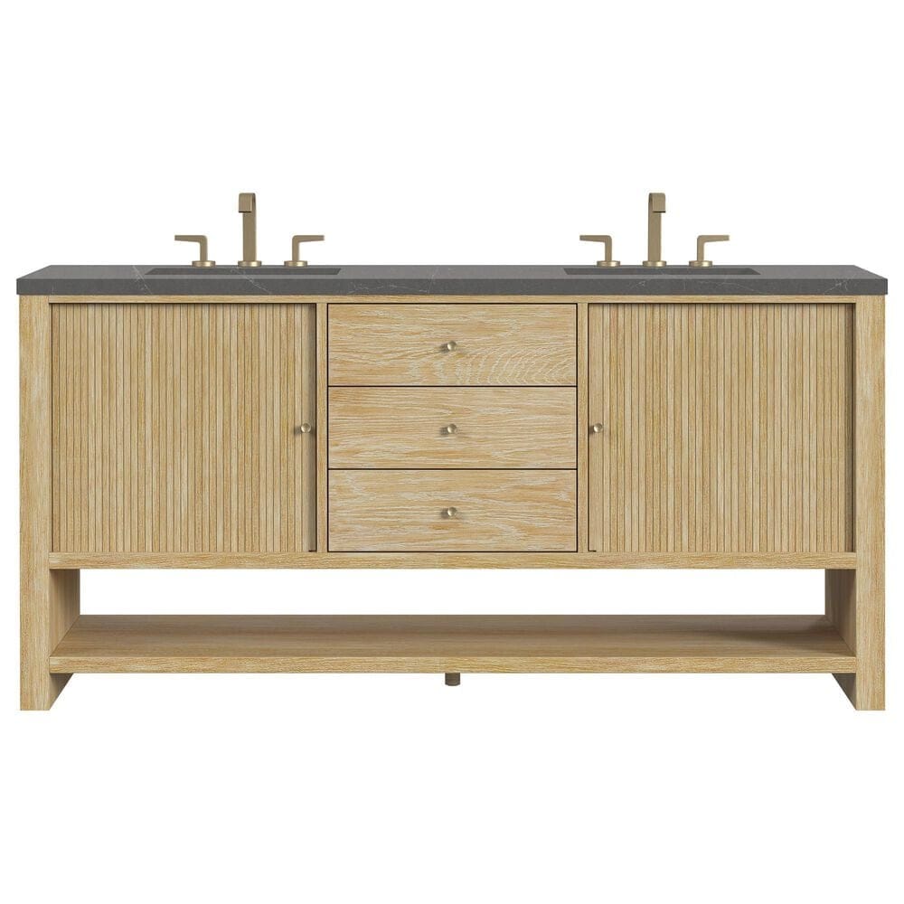 James Martin Vanities Marigot Single 72&quot; Double Vanity in Sun-washed Oak with 3 cm Charcoal Soapstone Quartz Top, , large