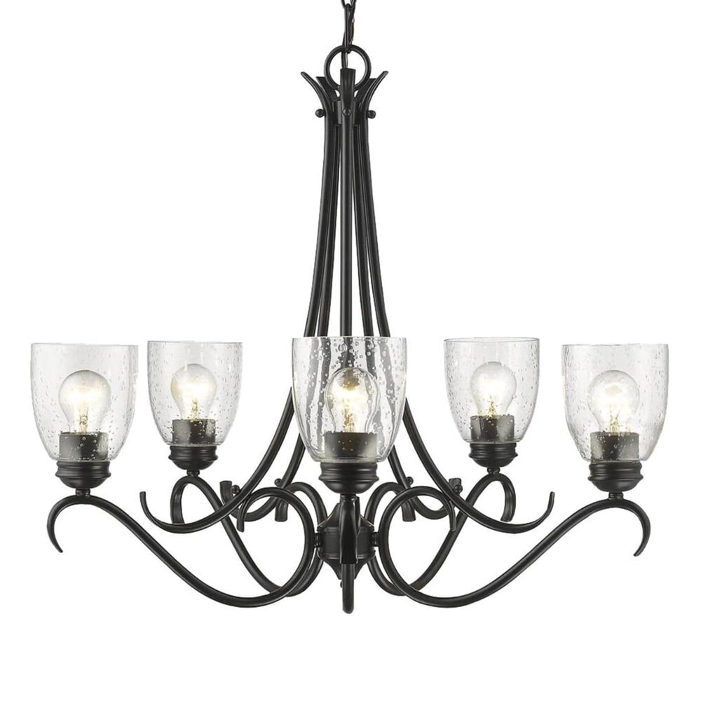 Golden Lighting Parrish 5-Light Chandelier in Black with Seeded Glass, , large