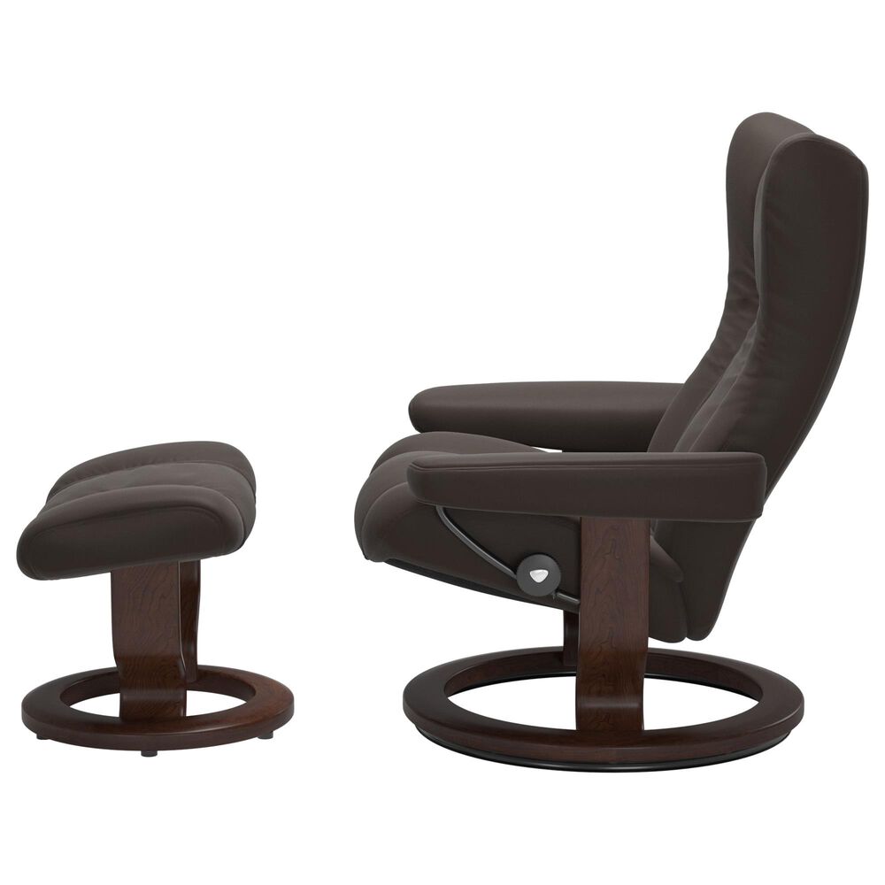 Stressless Wing Small Classic Glider Chair and Ottoman with Brown Base in Paloma Chestnut, , large