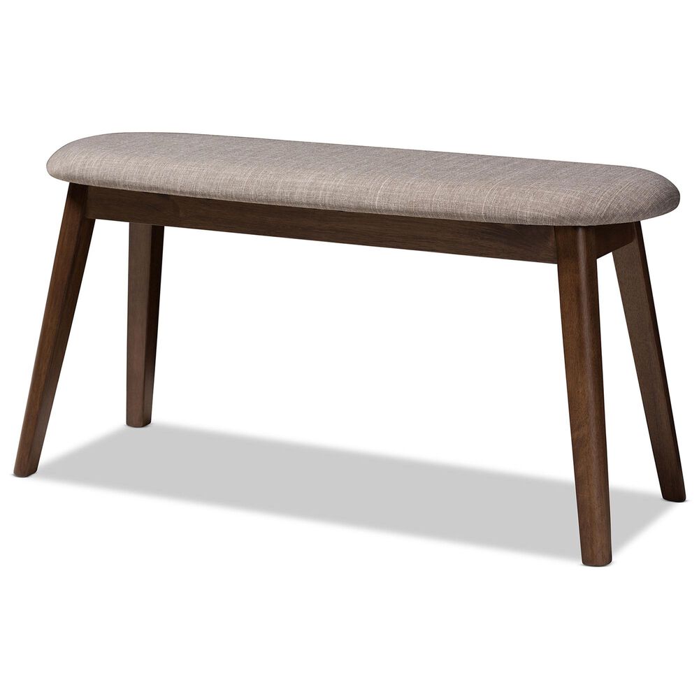 Baxton Studio Easton Bench with Light Grey Cushion in Walnut Brown, , large