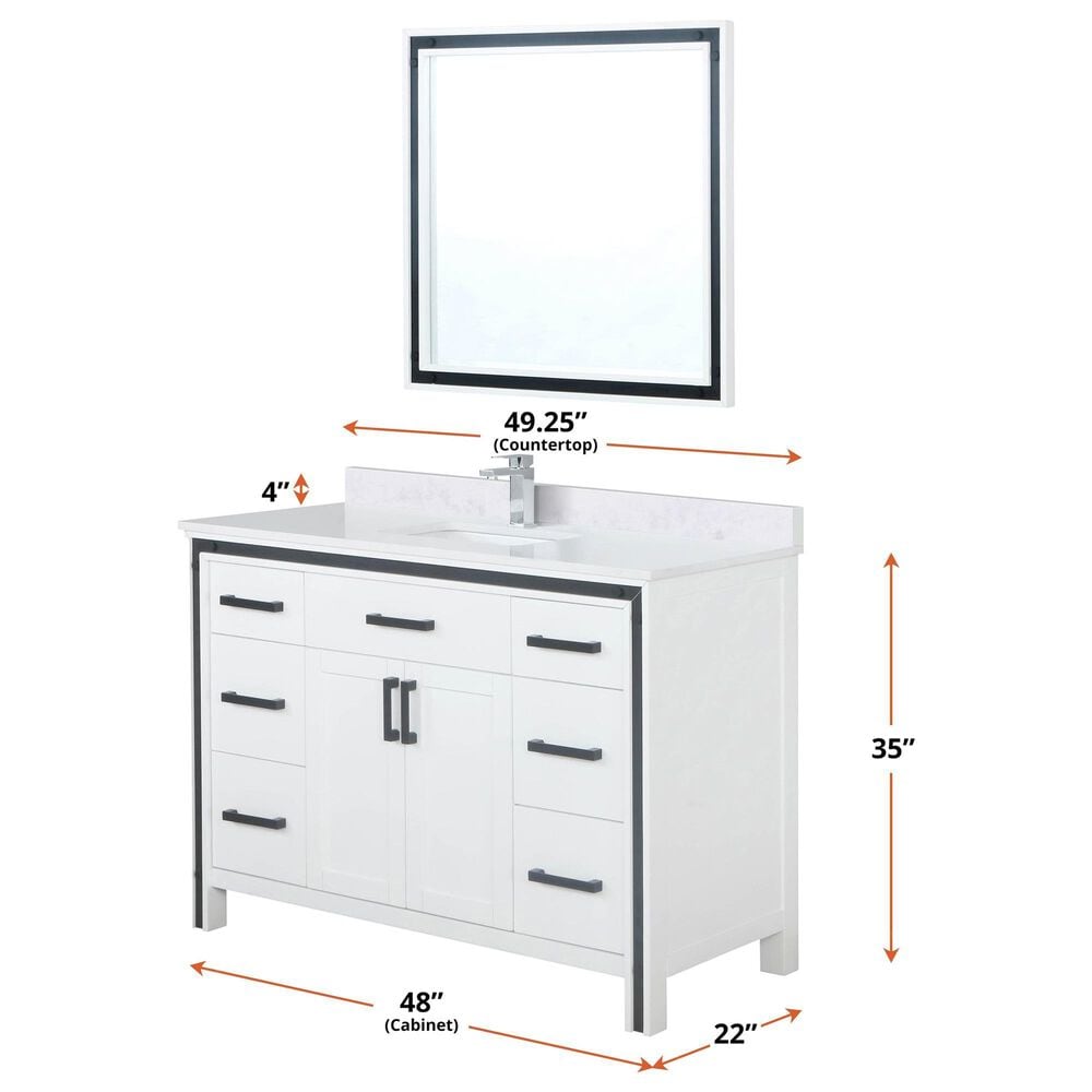 Lexora Home Ziva 48&quot; Single Bathroom Vanity in White with 2 cm White Quartz Top and Rectangular Sink, , large