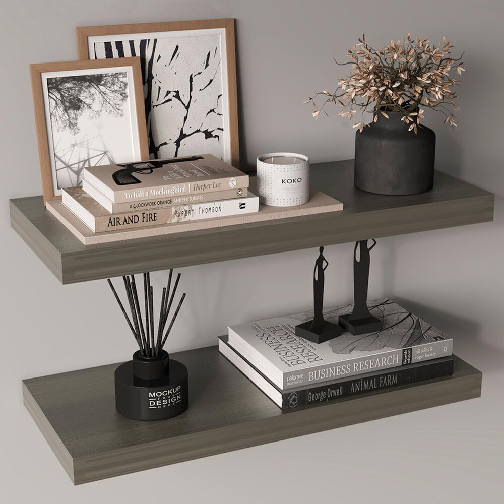 Hearth and Haven Ecco32" Floating Wall Shelf with Space-Saving Design in Olive (Set of 2), , large