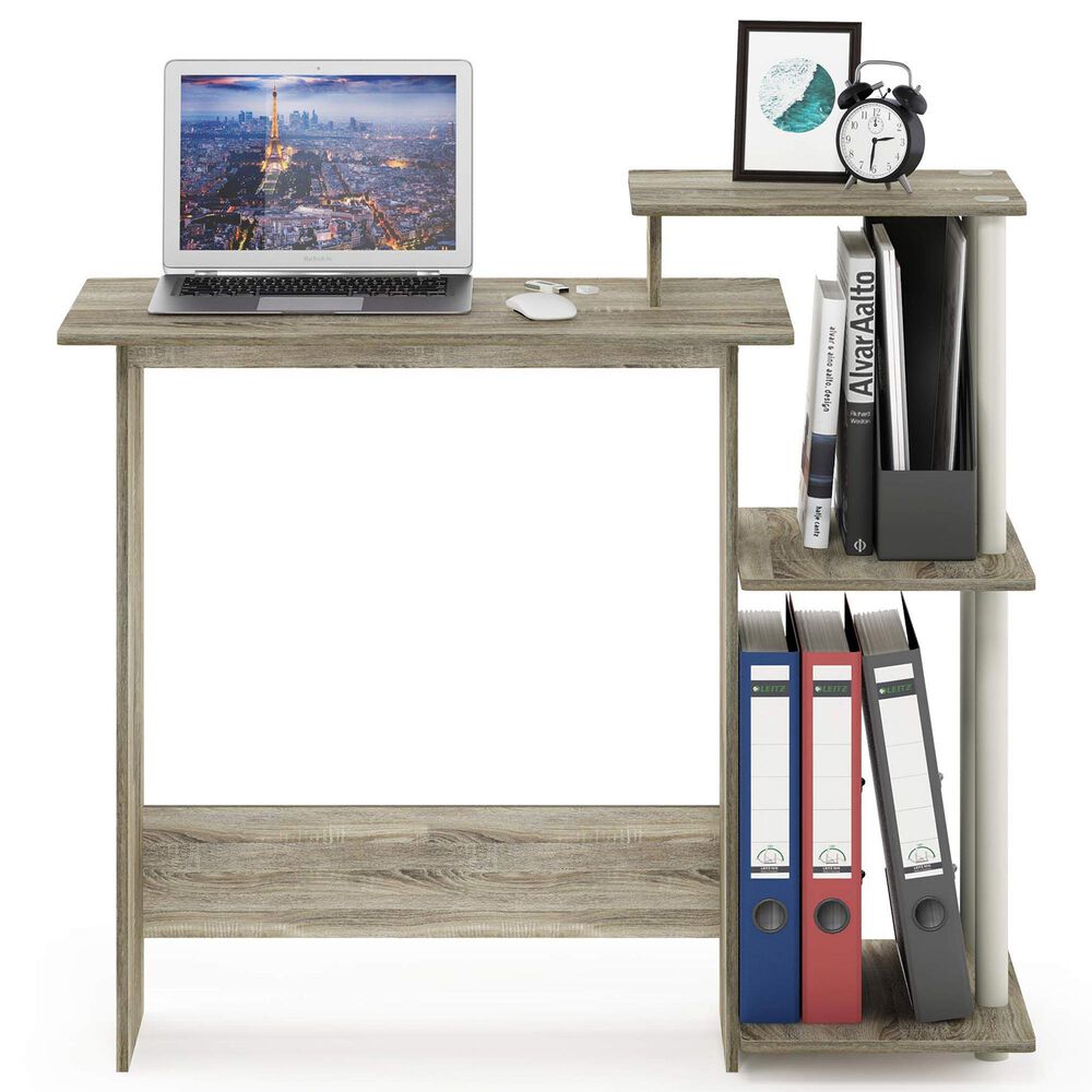 HOMLUX 40" Computer Desk with Open Side Shelves in Sonoma Oak and White, , large