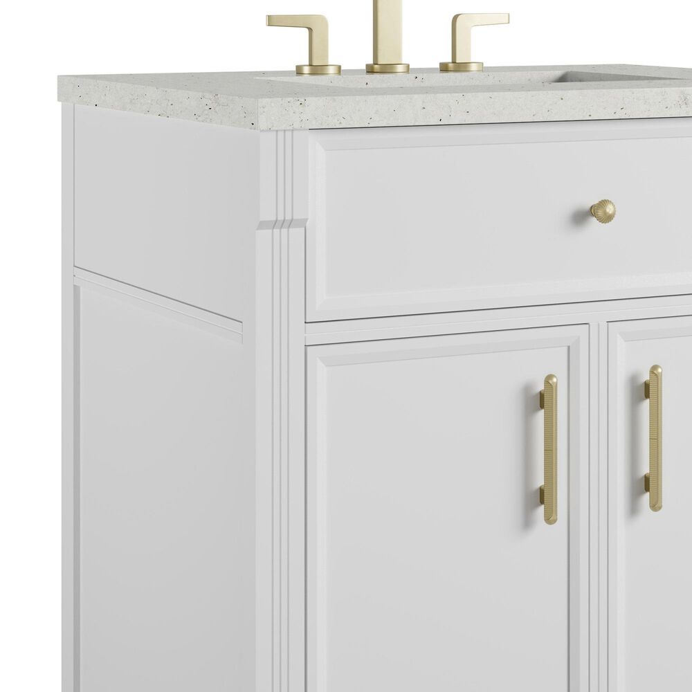 James Martin Bellshire 30" Single Bathroom Vanity in Bright White with 3 cm Lime Delight Silestone Top and Rectangular Sink, , large