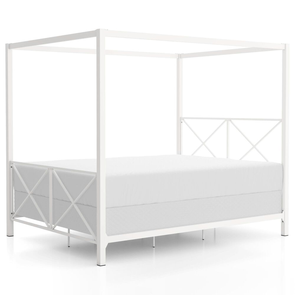 Furniture of America Rosadale Queen X-Cross Canopy Bed in White, , large
