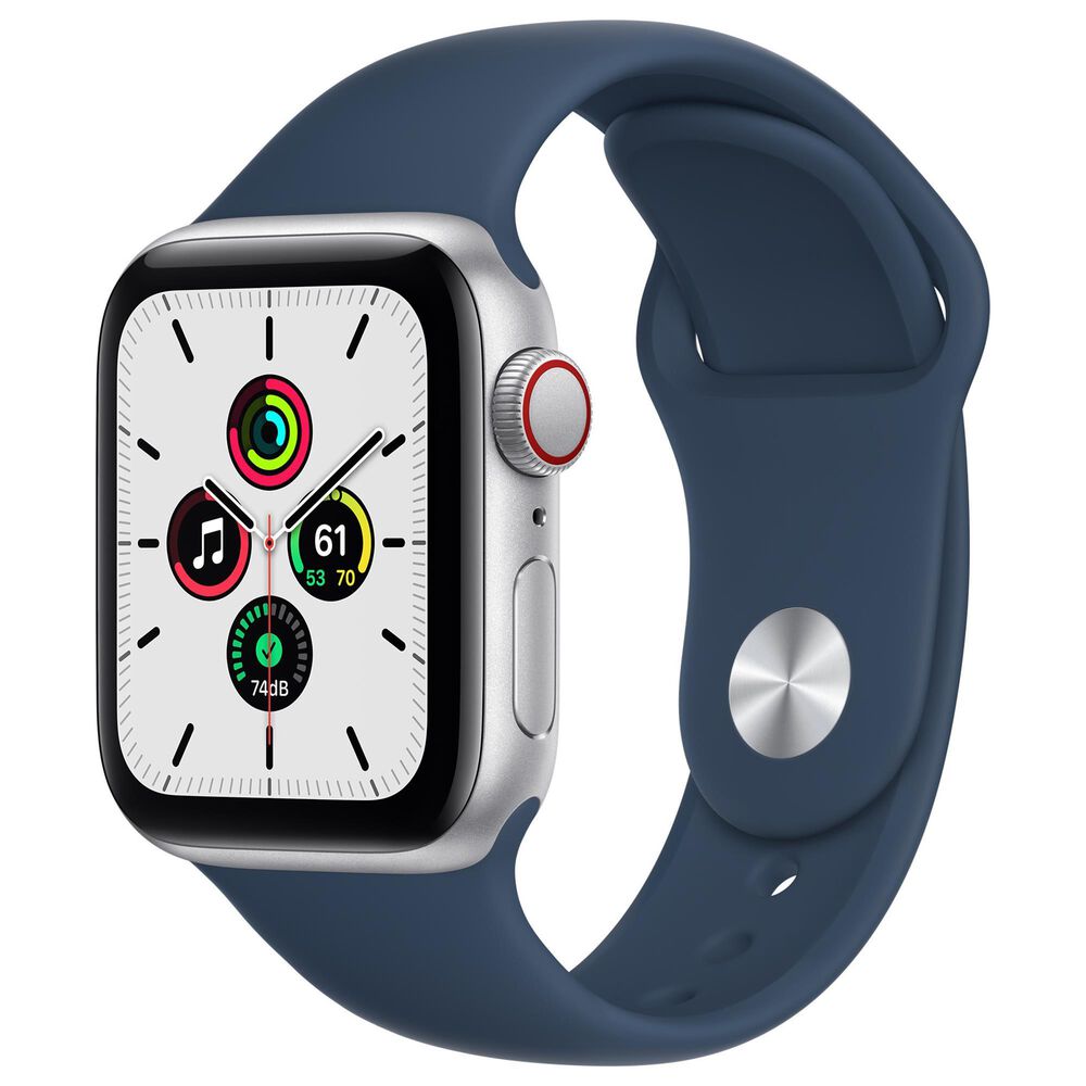 Apple 40mm Watch SE GPS + Cellular (Latest Model) Silver Aluminum Case with Abyss Blue Sport Band with AppleCare+, , large