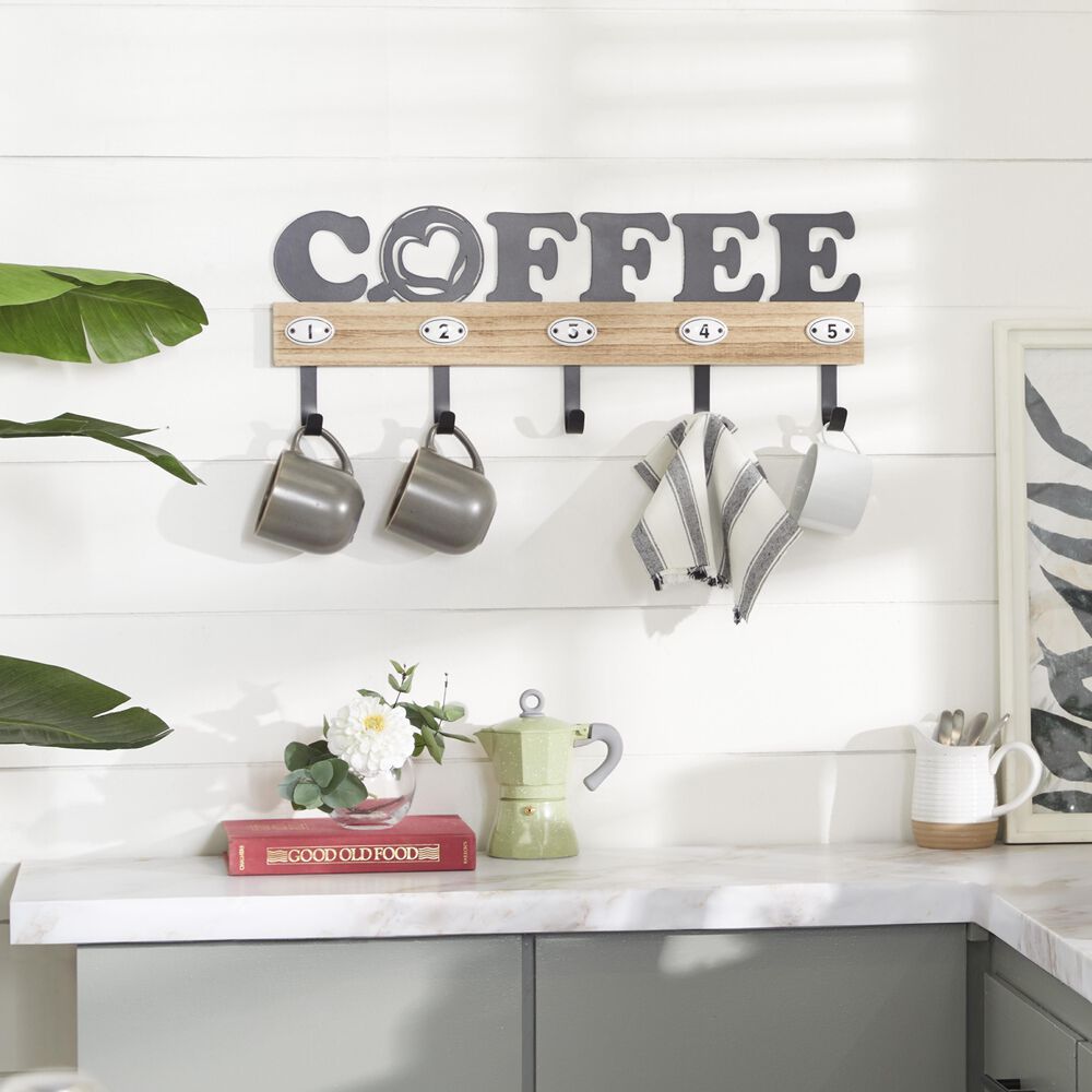 Maple and Jade Farmhouse &quot;Coffee&quot; Wall Hook in Brown, , large