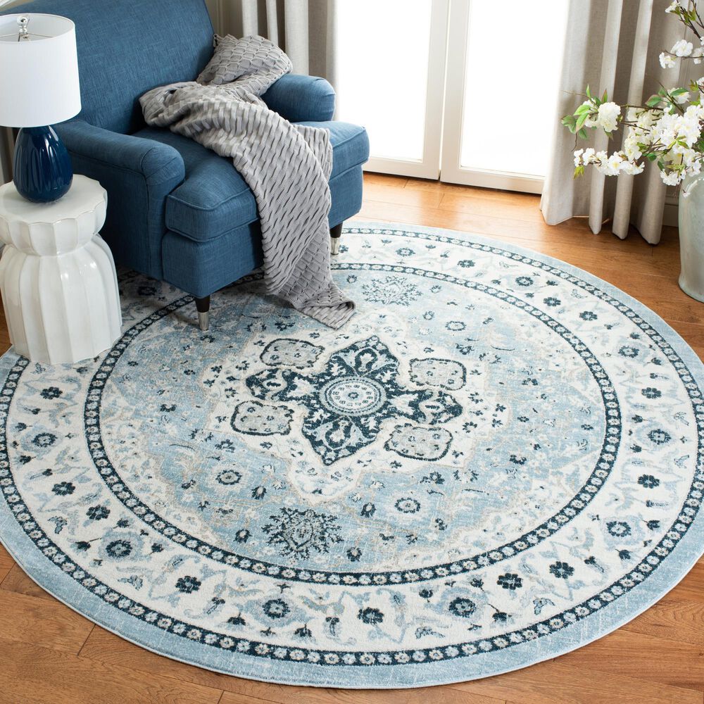 Safavieh Isabella ISA936M 6&#39;7&quot; Round Light Blue and Cream Area Rug, , large