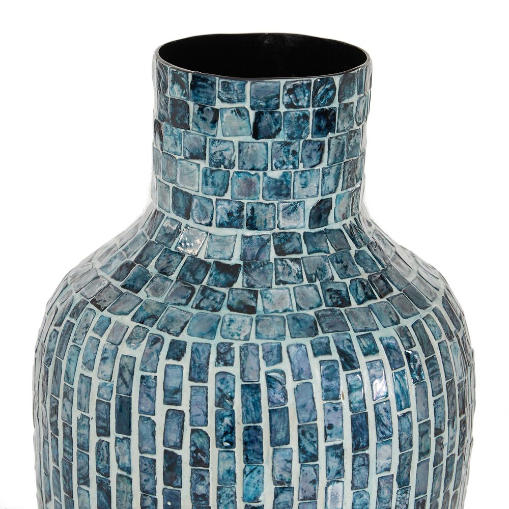Maple and Jade 16&quot; x 9&quot; Coastal Mosaic Vase in Blue, , large