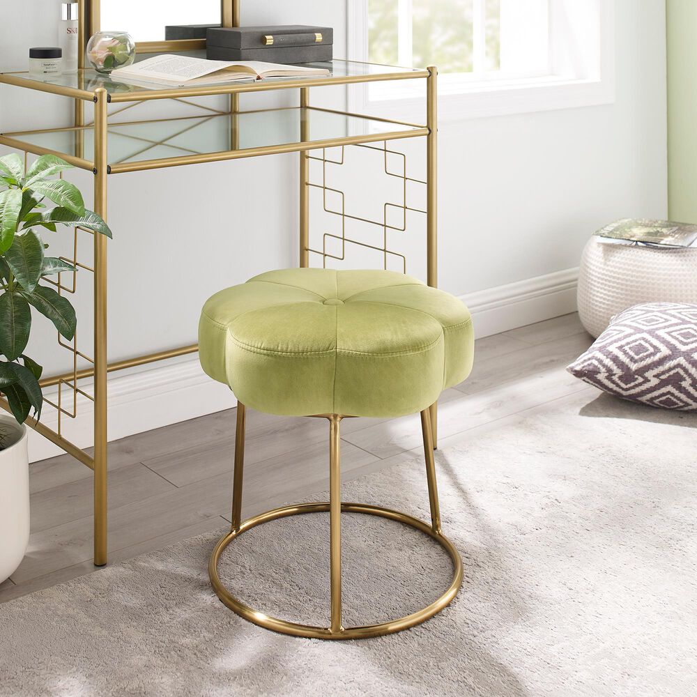 Linon Home Decor Seraphina Vanity Stool with Green Cushion in Gold, , large