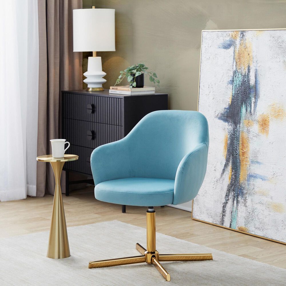 Lumisource Buena Swivel Accent Chair in Light Blue, , large