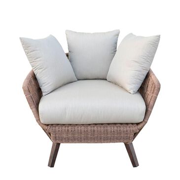 Gathercraft Wicker Club Chair With Cushion in Brown and White, , large