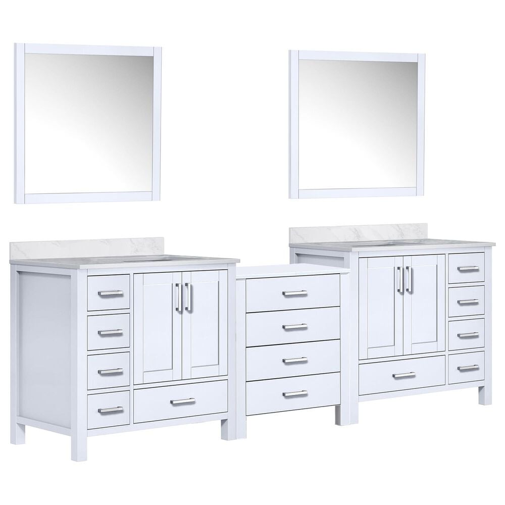 Lexora Home Coraline 92" Double Bathroom Vanity in Dark Grey with White Carrara Marble Top, Rectangular Sinks and 34" Mirrors, , large