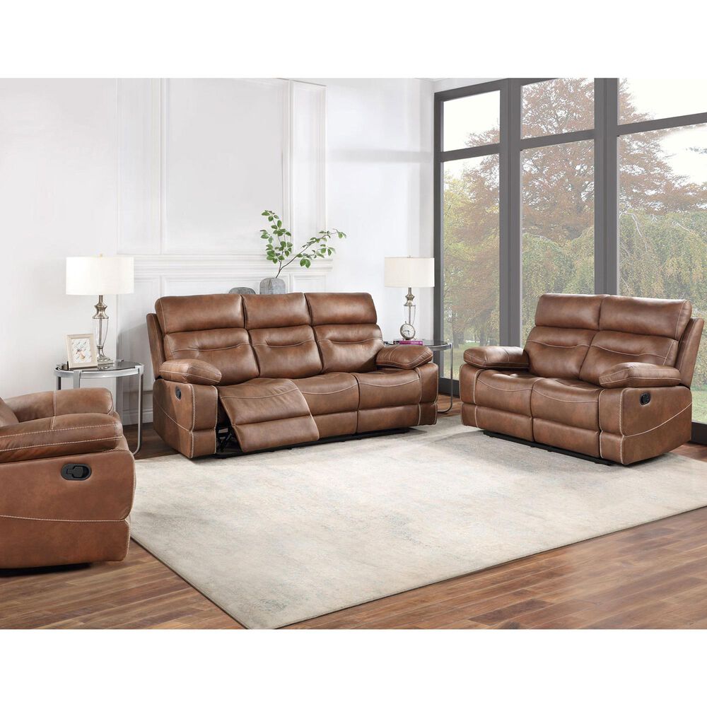 Steve Silver Rudger Manual Reclining Loveseat in Chestnut Brown, , large