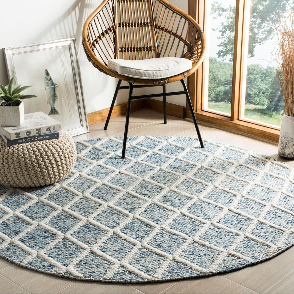 Safavieh Natura NAT711B 6&#39; Round Ivory and Blue Area Rug, , large