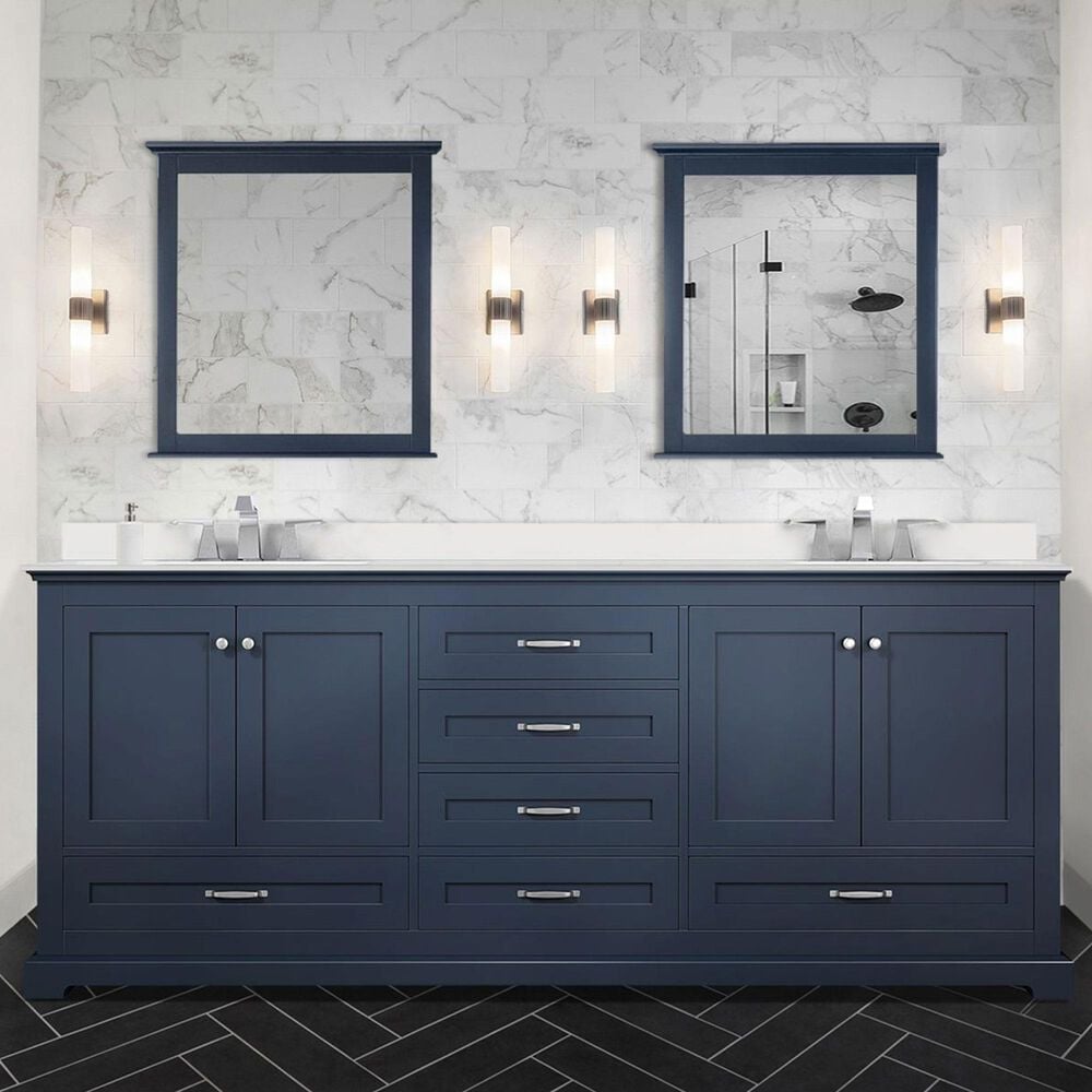 Lexora Home Dukes 80&quot; Double Bathroom Vanity in Dark grey with 2 cm White Quartz Top, Rectangular Sinks and 30&quot; Mirrors, , large