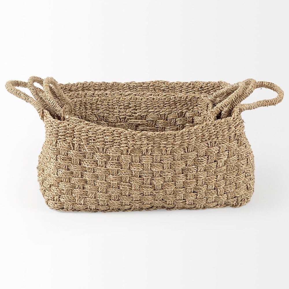 Mercana Emra Rectangular Basket with Handles in Light Brown (Set of 3), , large